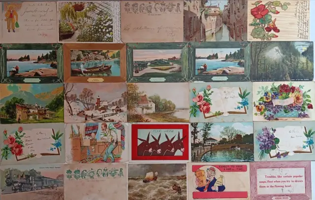 25 Antique Vintage 1900s Greeting Postcards: Birthday Humorous Dam Family Lot 56