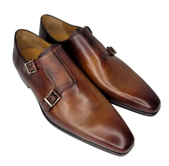 NEW Magnanni "Islaro II" Double Monk Strap Leather Loafer, Cognac, Men's EU 39