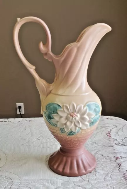 Hull Art Pottery Water Lily Ewer Pitcher 13 1/2" L-11 Yellow Pink Blue 3