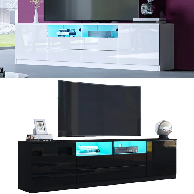 MODERN HIGH GLOSS TV Unit Stand 180cm With RGB LED Lights For