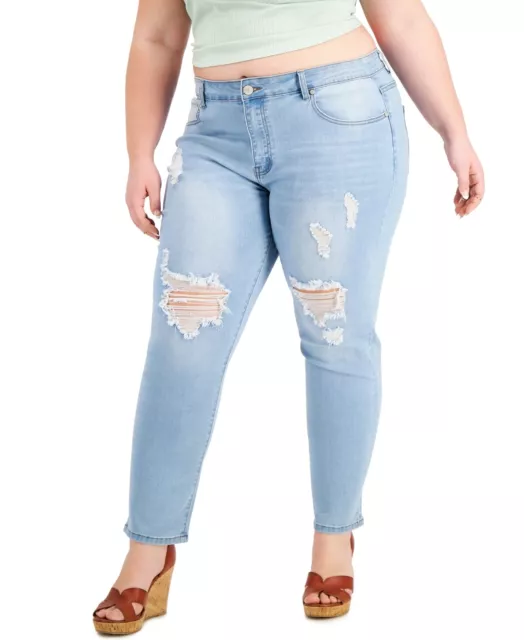 MSRP $35 Gogo Jeans Trendy Plus Size High-Rise Destructed Skinny Blue Size 18