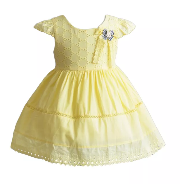 Baby Mädchen Baumwolle Partykleid in heißrosa elfenbeingelb 6 9 12 18 24 Monate