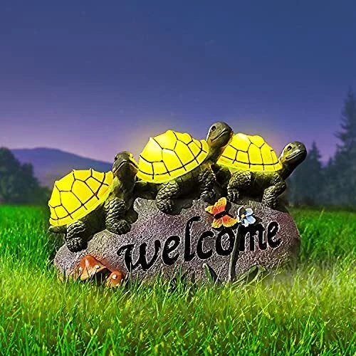 shumi Turtle Statue Outdoor Solar Light Welcome Turtles on a Rock with 3 LED ...