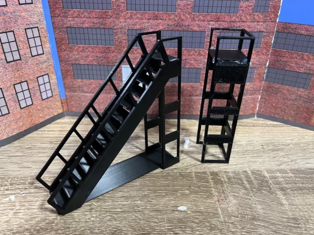 O Scale Stairs and Landing with Railings - Twelve steps over four inches tall