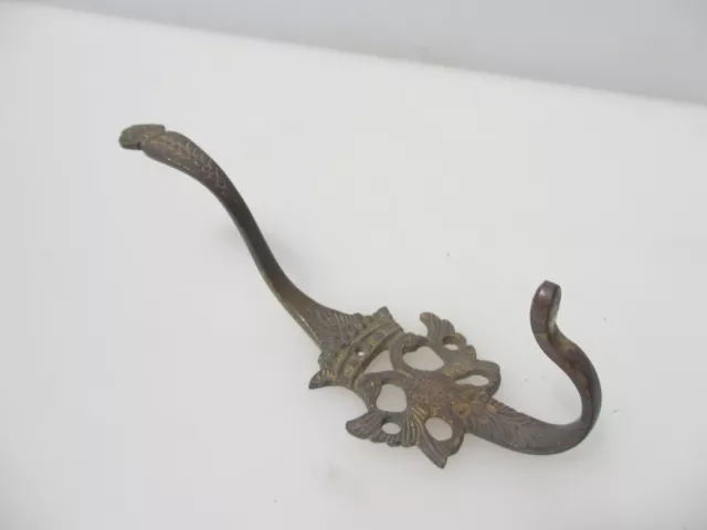 Vintage Brass Coat Hook Hat Hanger Old Antique Bird Swan Winged Crown Wing