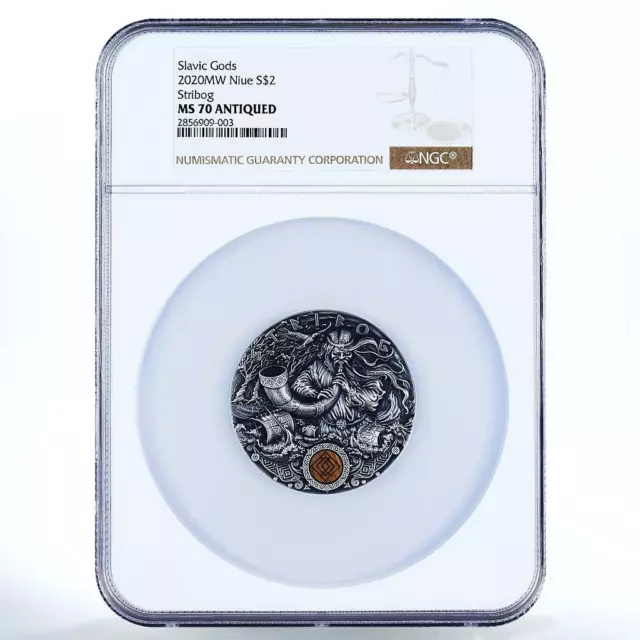 Niue 2 dollars Stribog Slavic Gods Mythology MS 70 ANTIQUED NGC silver coin 2020
