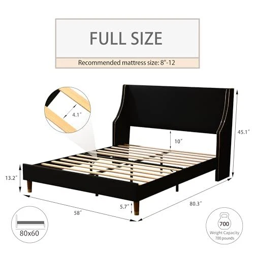 QUEENSIZE UPHOLSTERED PLATFORM Bed Frame, wingback headboard with Full