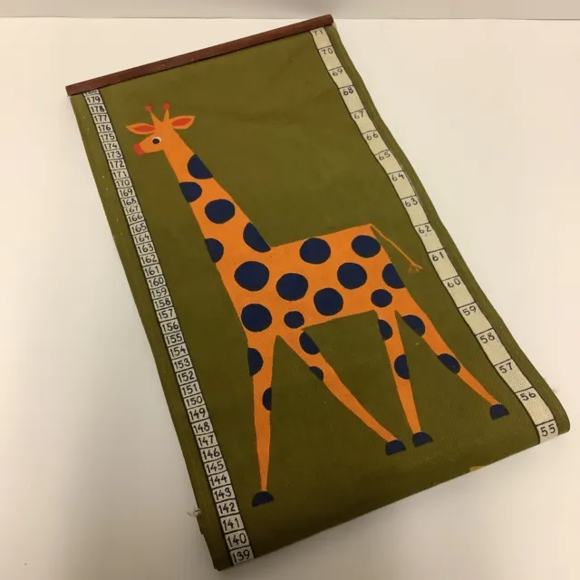 Vintage Children's Fabric Growth Chart Green Giraffe Lion Camel Elephant Animals