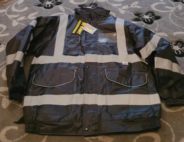 Hi Vis Viz High Visibility Bomber Jacket Waterproof Safety Work Security Large