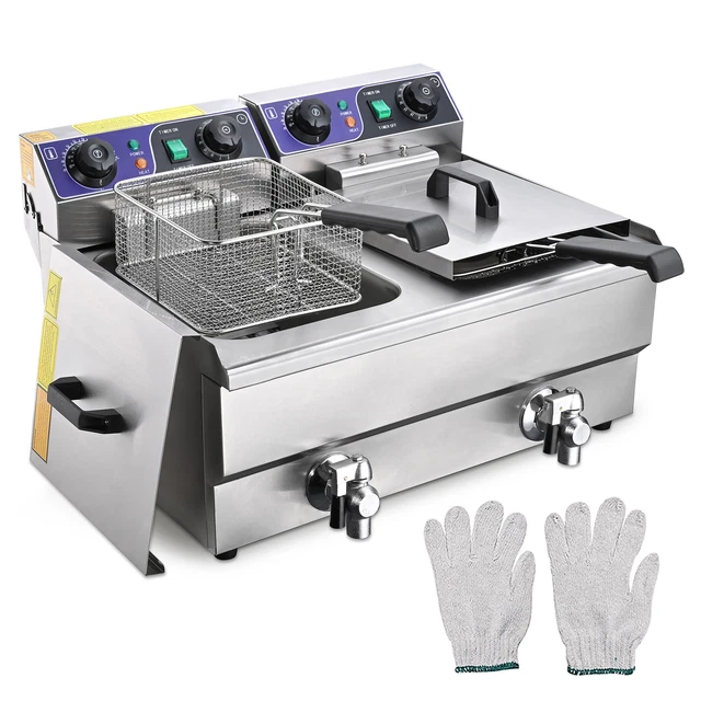 WeChef Commercial Electric Fryers 3000W 23.4L Countertop Dual Tank Restaurant