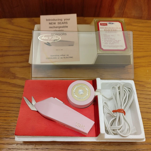 Tijeras eléctricas recargables vintage Sears rosa claro década de 1960 probadas funcionan