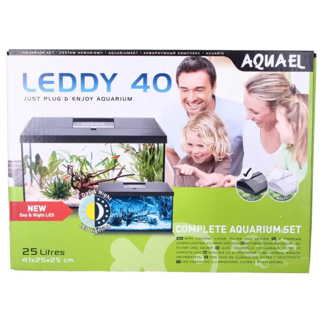 Aquael Leddy 40 Aquarium Filter LED Lighting Heater Starter Kit Fish Tank Glass