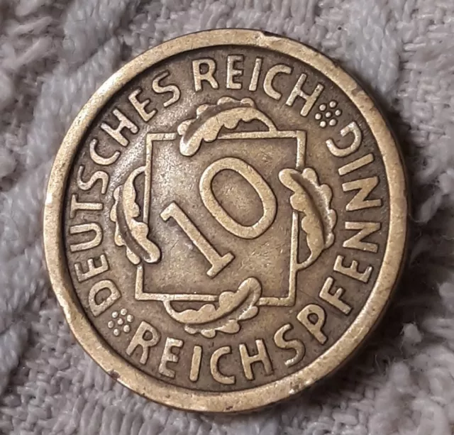 1925 A  , Weimar Republic 10 Pfennig ~ Germany ~ KM#40 German Bronze Dime