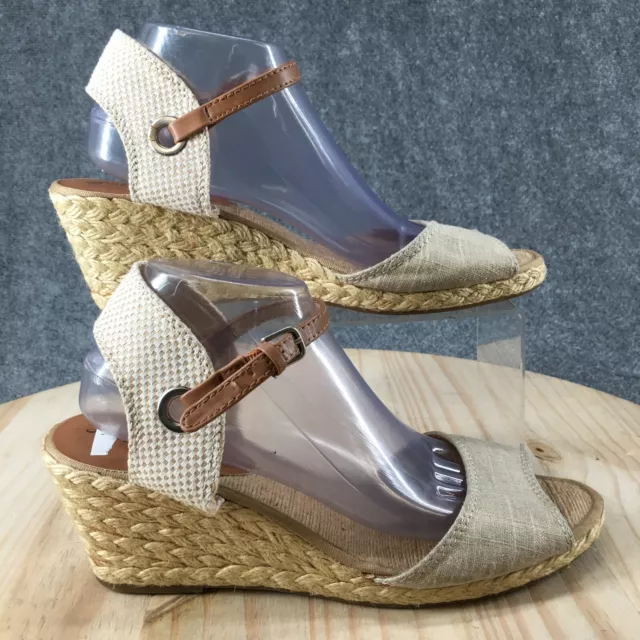 Lucky Brand Sandals Womens 11 M Kyndra Ankle Strap Espadrilles Wedge Heels Beige