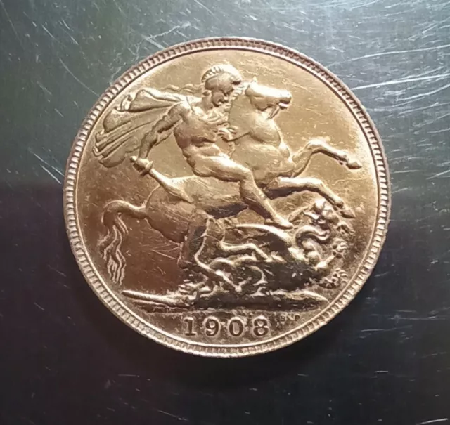 22ct Gold Full Sovereign Coin - Edward VII - 1908  London Mint