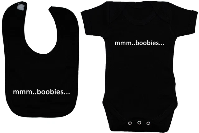 Gilet e bavaglino da alimentazione Boobies Babygrow nuovo con scatola 24 metri regalo ragazzo bambina