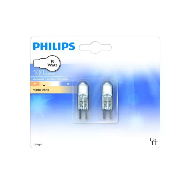 Philips 10W 12V G4 Kapsel Halogenlampen, 2700K warmweiß, dimmbar (10 Glühbirnen) 2