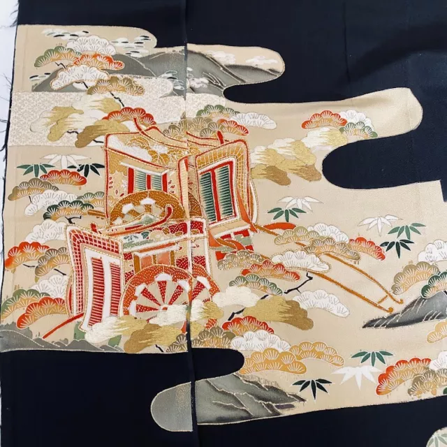 Empress #D set LONG Kinfuchi Embroidered Hand Painted Tomesode Kimono Silk ToE4