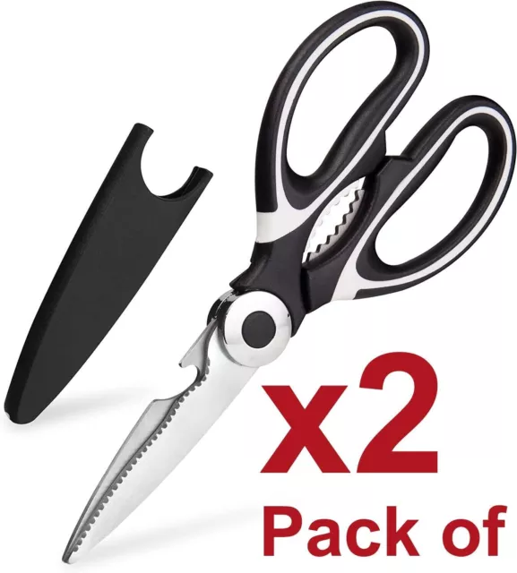 2 x Stainless Steel Kitchen Scissors Multi Purpose Heavy Duty Household Shears