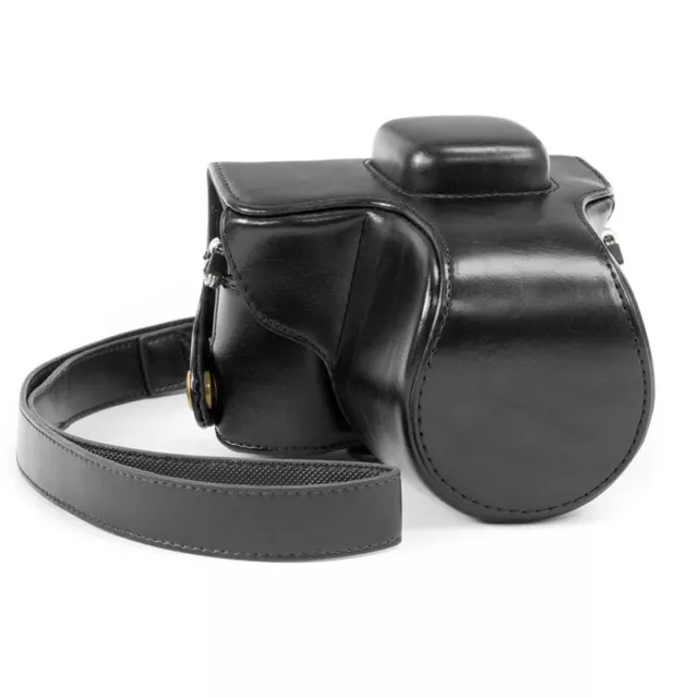 PU Leather Camera Case Bag Strap for Olympus PEN E-PL7 w/ 14-42mm Lens Black