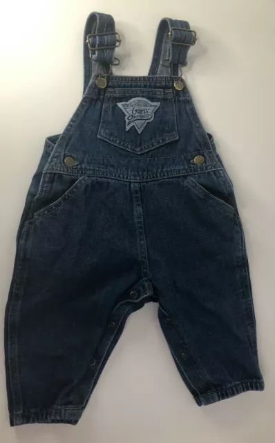 Vintage 90s Baby Guess Bib Denim overalls Size 12M Triangle Logo Snap Leg Blue