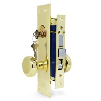 Premier Lock Left Hand Brass Mortise Entry Lock Set with Spindle and 2 Keys