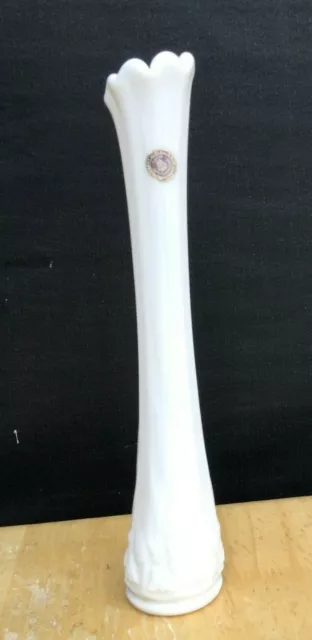 Vintage WESTMORELAND MILK GLASS BUD VASE Paneled Grape Pattern 10 ¾” w/ Sticker