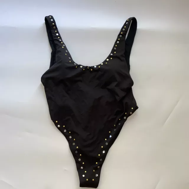 Dolce Vita One Piece Swimsuit M Black Studded Silver Gold new NWT