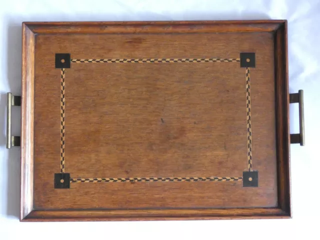 Antique Oak Parquetry Inlay Serving Tray