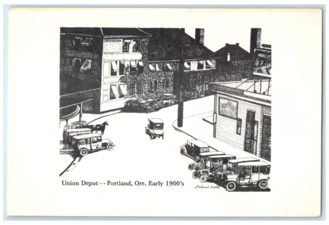 Union Depot Portland Oregon OR 1900's Litchard Kiehle Cars Scene Postcard