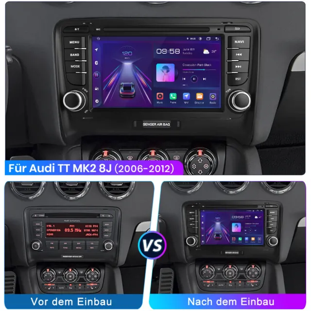 For Audi TT MK2 8J 2006-2012 Android Autoradio Stereo GPS NAVI FM Bluetooth DAB+ 2