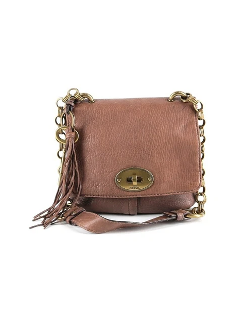 FOSSIL Vtg Revival Brown Leather Turn Lock Shoulder Bag Chain Link Strap Purse FOSSIL Vtg Revival Brown Leather Turn Lock Shoulder Bag Chain Link Strap Purse