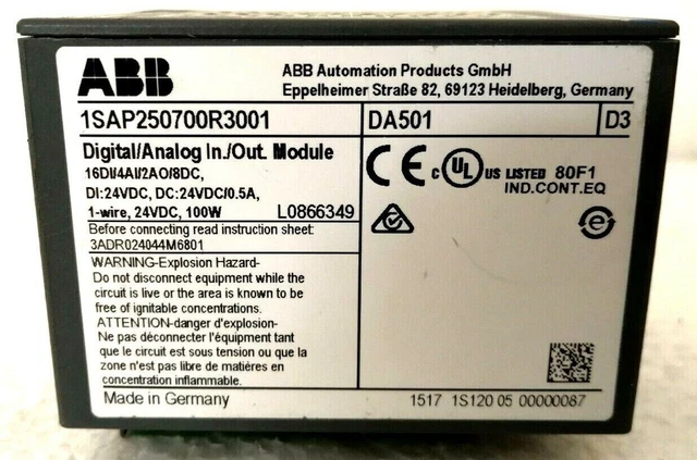 ABB 1SAP250700R3001 DA501 Digital/Analog Input/Output Module KBA ...