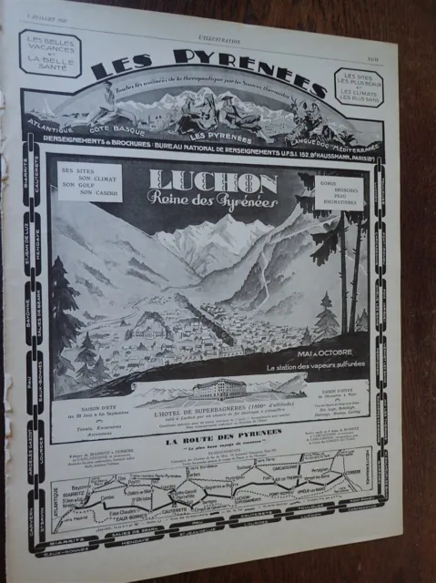 PYRENEES LUCHON Hôtel de SUPER BAGNIERES publicité papier ILLUSTRATION 1927