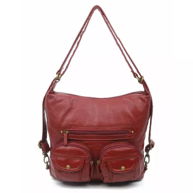 Convertible Crossbody Backpack Purse Burgundy Soft Vegan Leather Shoulder Bag