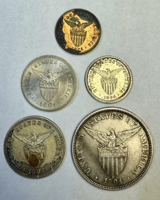 U.S. Philippines 5 Coin Partial Proof Set 50, 20, 10, 5, & 1/2 Centavos