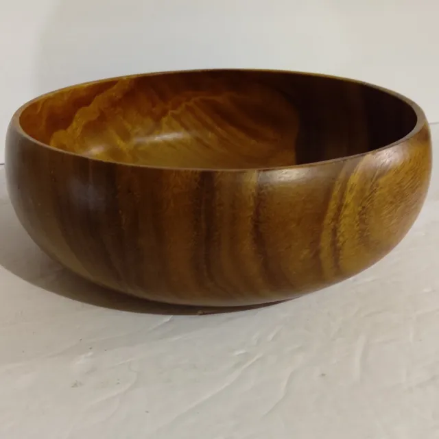 Large Hawaiian Monkey Paw Wood Bowl with Utensils. 3.5H x 9D.