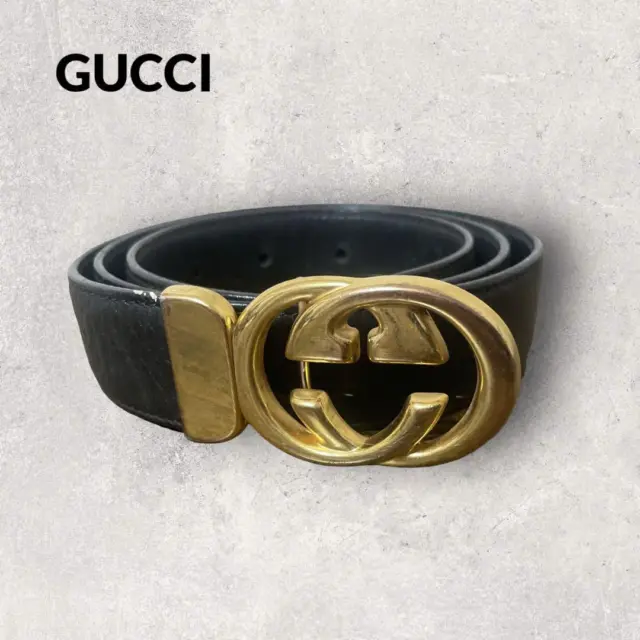 Gucci Made In Italy Gg Marmont Embossed Leather Belt Black 80-32 bt607