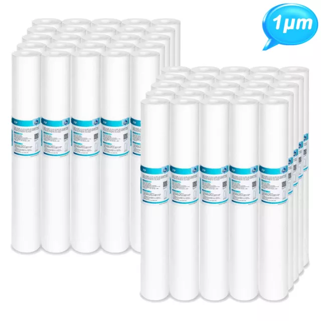 50 Pack 1 Micron 20"x2.5" Fine Sediment Water Filter Whole House RO Replacement
