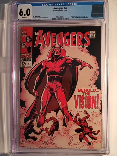 Avengers #57, CGC 6.0, WHITE Pages, 1968, 1st App Vision, Roy Thomas, Huge 🔑🔑!