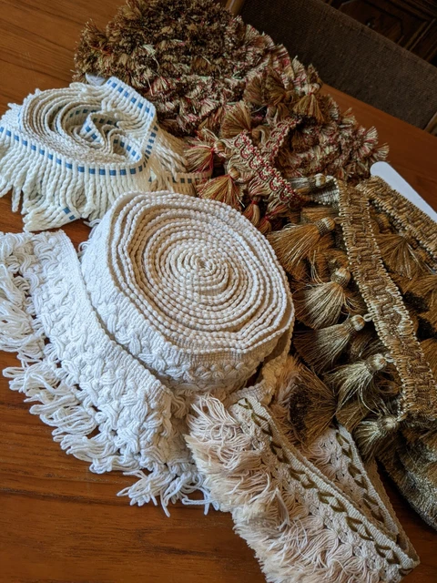 Vintage Upholstery Trim Lot 1960s 1970s Cotton Jute  Macrame Bullion Fringe...