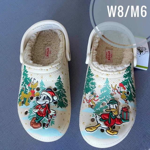 Disney Christmas Crocs - Mickey Donald Pluto Chip Dale Faux Fur Holiday W8 M6
