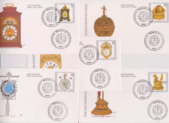 BRD-1992-FDC-5 versch.IV.Quartal-WOFA-Kostbare alte UHREN-Mi:1631-1635-kpl.LUXUS