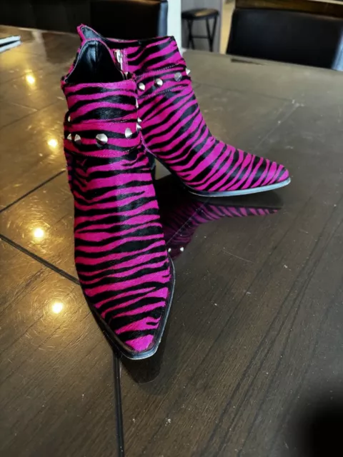 Jessica Simpson Womens Zebra Hot Pink/Black Calf Hair Ankle Boots Size 11 US