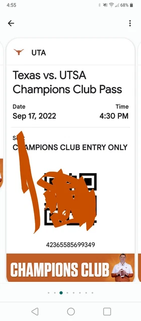 Texas Longhorns vs UTSA CHAMPION CLUB TICKETS, 6 AVAILABLE !