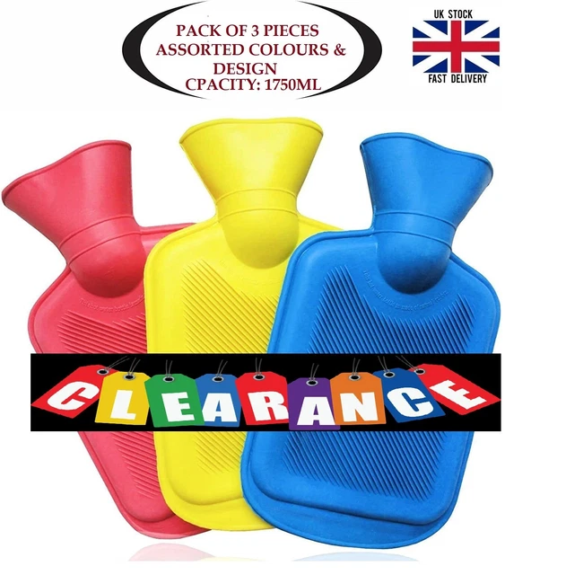 3 X Natural Rubber Warm Hot Water Bottle Heat Aching Warmer Pain Relief (1750ML)