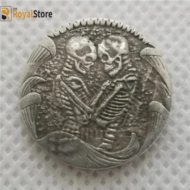 hobo nickel coin skull skeleton couple Coins Collectibles ENGRAVING ART gift