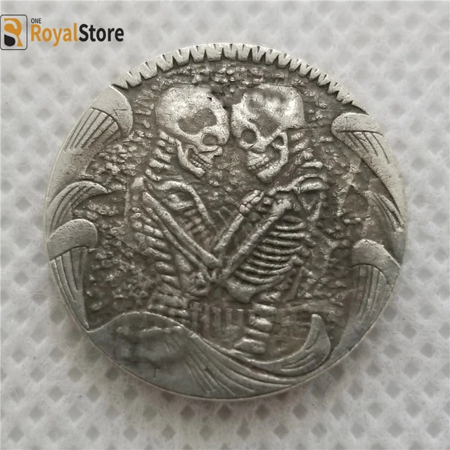 hobo nickel coin skull skeleton couple Coins Collectibles ENGRAVING ART gift