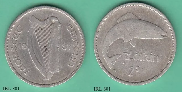 Ireland Two Shillings / Florin 1937 Silver Coin