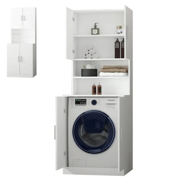 Armario para lavadora columna sobre secadora mueble alto de baño 190x70cm blanco